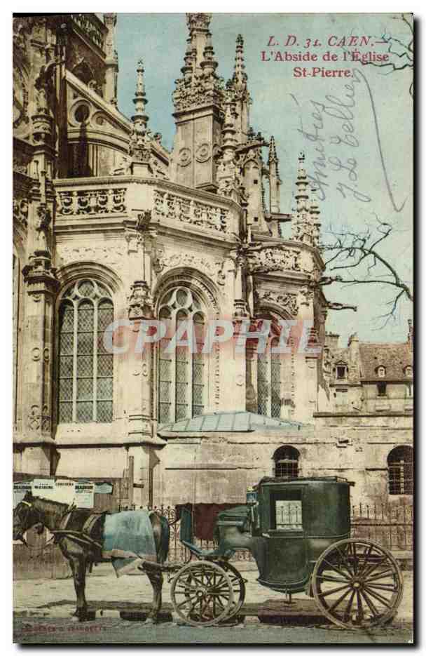 CPA Caen Abside L Eglise Saint Pierre Caleche