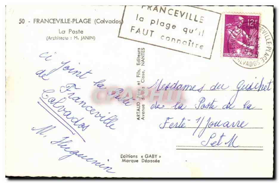 Franceville-Plage — Post Office, Telegraph and Telephone — Éditions Gaby — Back