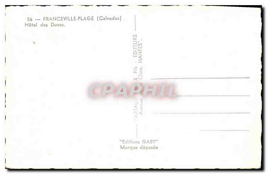 Hotel Les Dunes — Franceville-Plage (Calvados) — Editions Gaby — Rückseite
