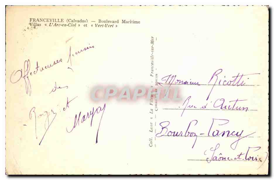 CPSM Franceville Plage Boulevard Maritime — Verso