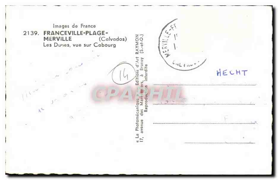 CPM Franceville Plage Merville Les dunes vue sur Cabourg — Verso