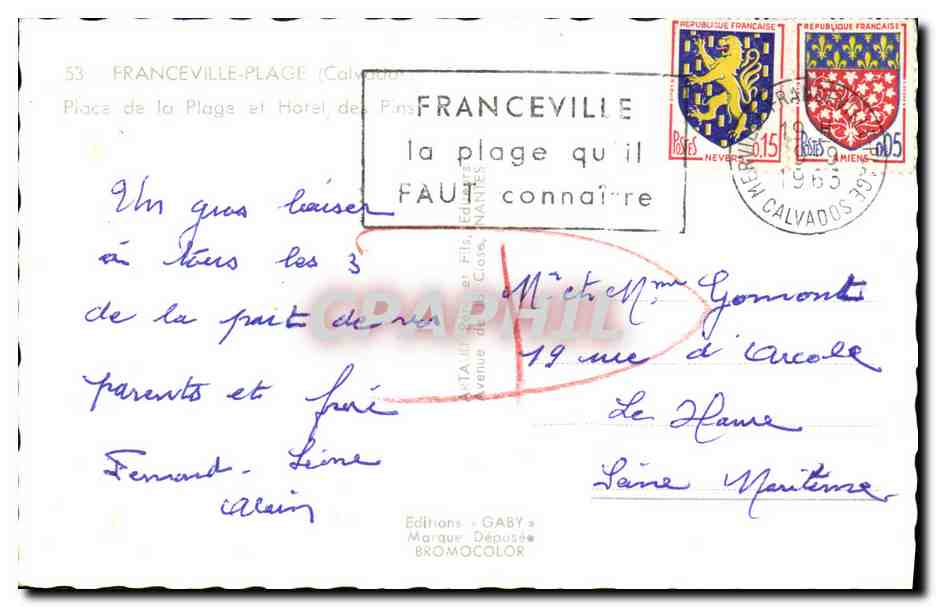 CPM Franceville Place de la Plage et hotel des pins — Back