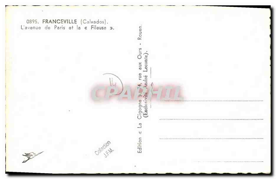 Franceville (Calvados) — L'avenue de Paris et la « Fileuse » — Édition La Cigogne — Verso