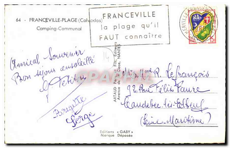 Camping Communal à Franceville-Plage — éditeur Gaby, n°14 — Verso