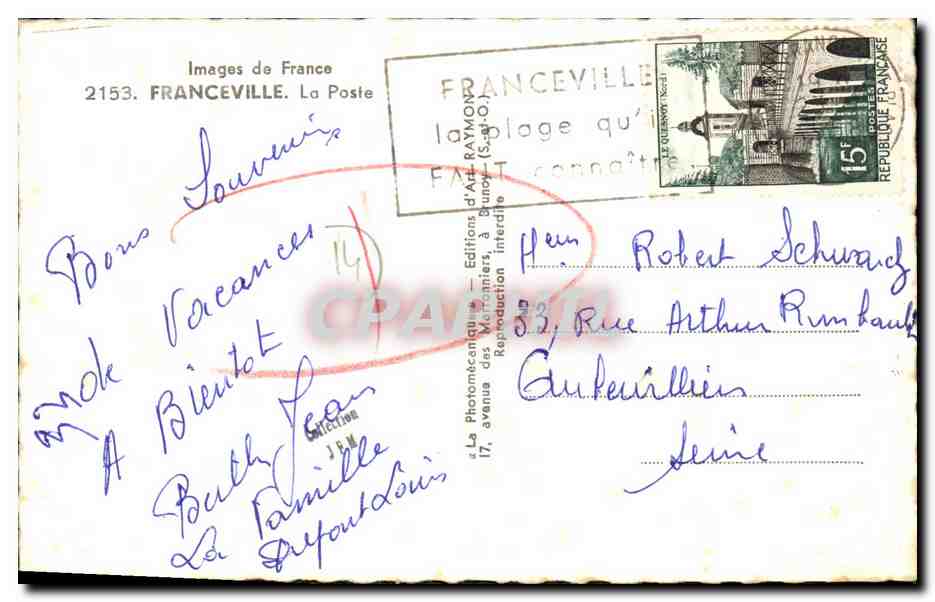 CPM Franceville La Poste — Rückseite