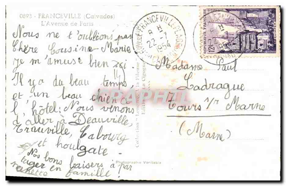 CPM Franceville L Avenue de Parts — Verso