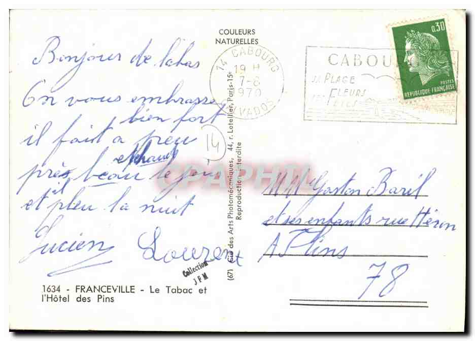 CPM Franceville Le Tabac L Hotel des Pins — Verso