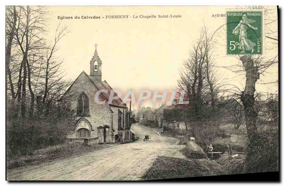 Formigny - La Chapelle Saint-Louis — église et rue — A. uboq édit., Caen (Calvados) — N° 1
