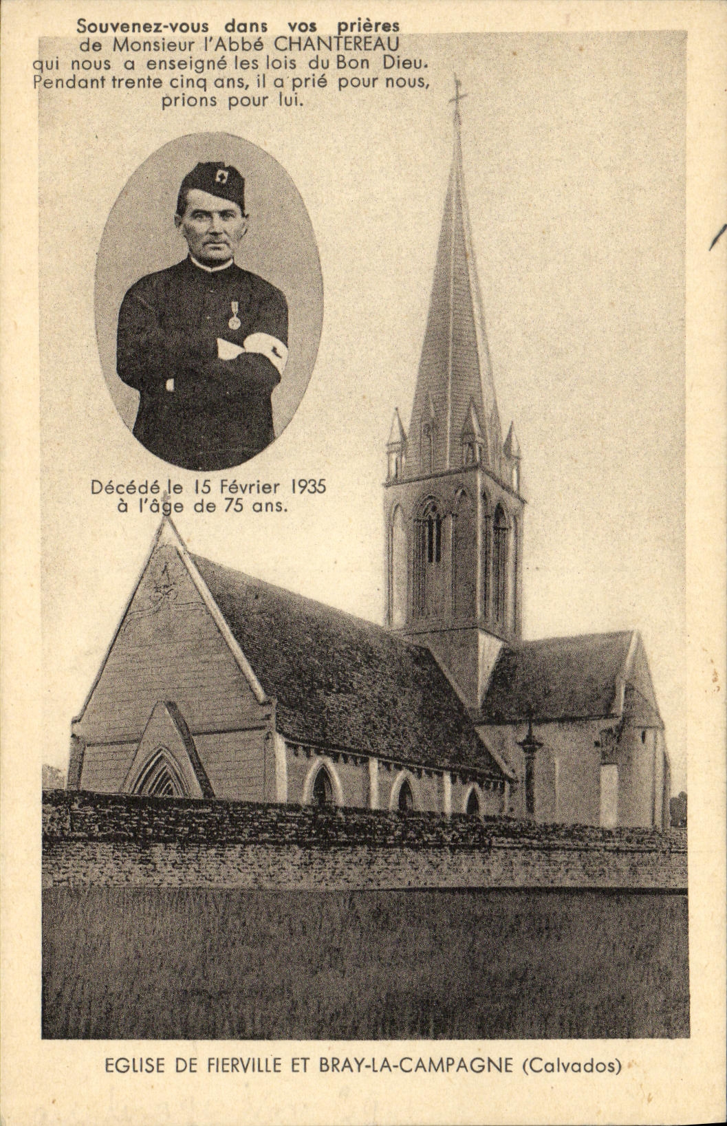 Église de Fierville-et-Bray-la-Campagne (Calvados) — souvenir de l'Abbé Chantereau décédé en 1935 — éditeur non visible