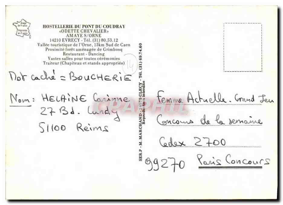 CPMA Hostellerie du Pont du Coudray — Verso