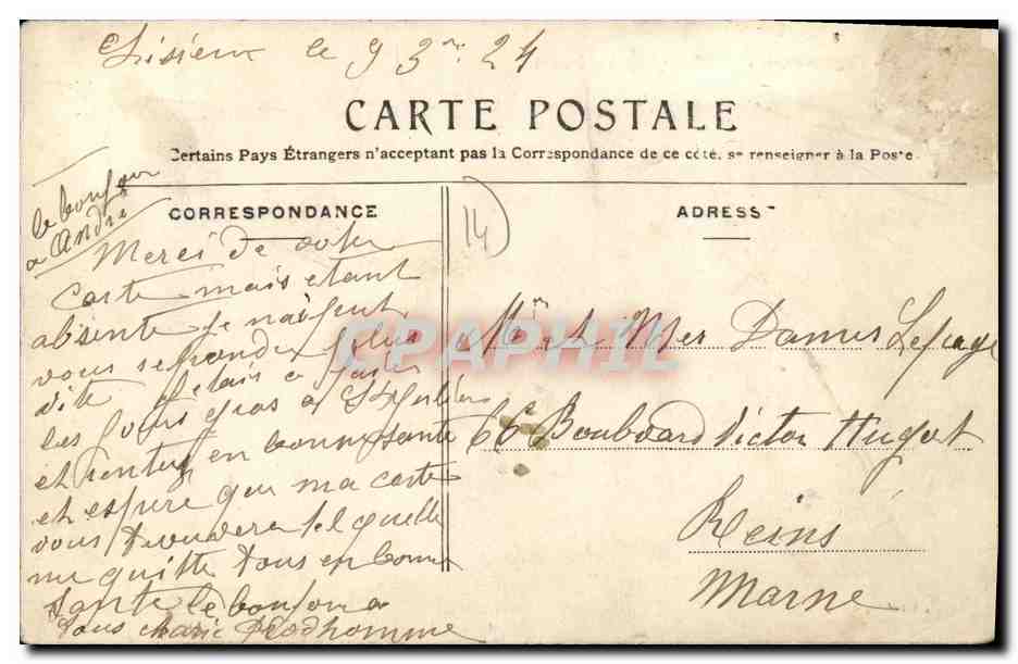CPA Argences Rue de Moult — Verso