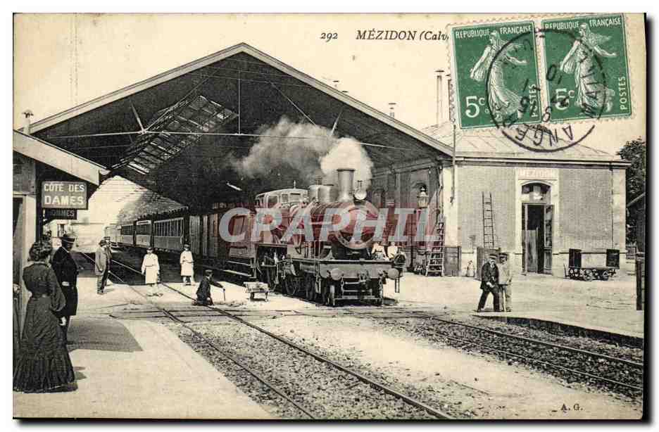 Gare de Mézidon (Calvados) — train à vapeur au départ — éditeur A.G., n°292