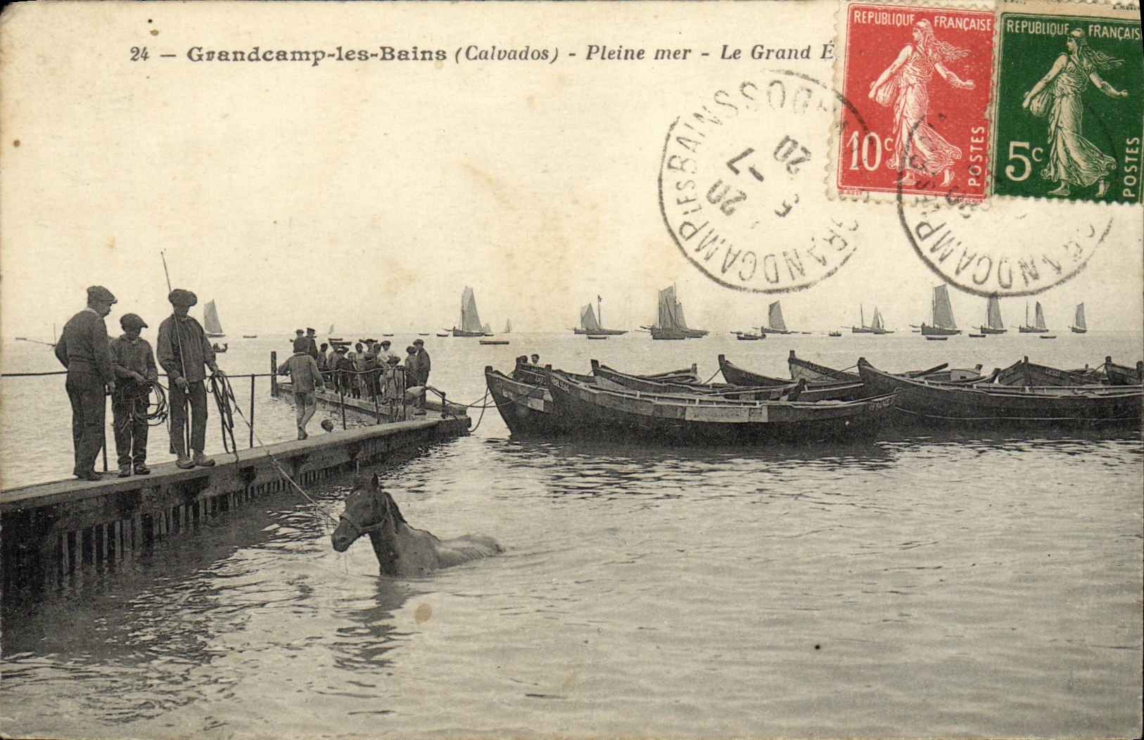 Antike Ansichtskarte Grandcamp les Bains Volles Meer Pferd