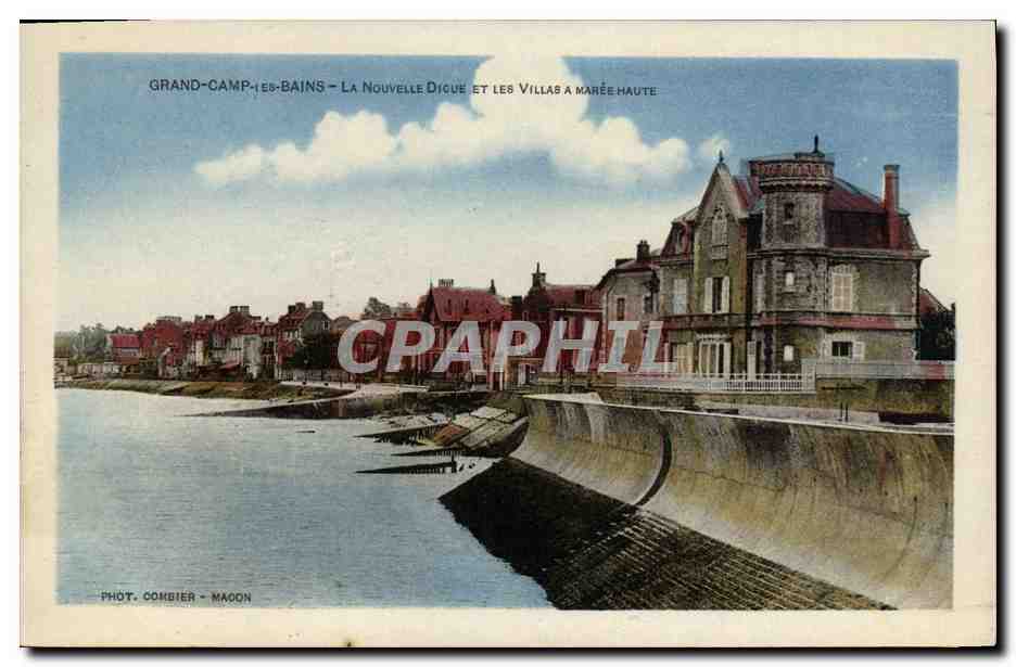 Grand-Camp - Les Bains - La Nouvelle Digue et les Villas à marée haute — Phot. Combier - Maçon