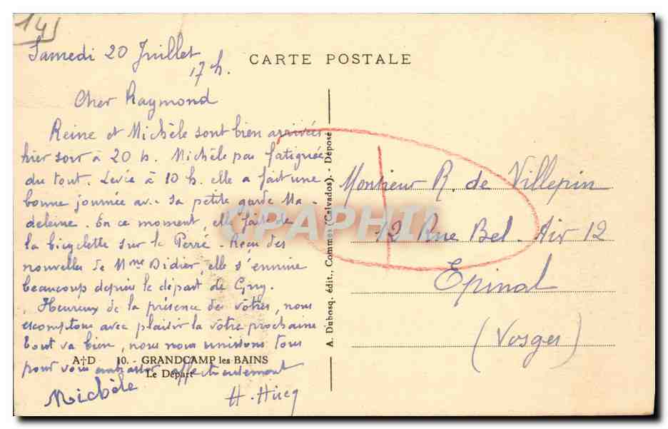 CPA Grandcamp les Bains Le Depart Bateau — Rückseite