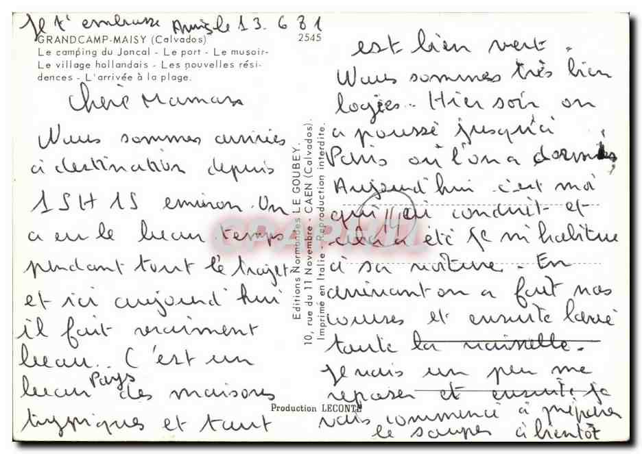 CPM Grandcamp Maisy Le Camping du Joncal Le Port Le musoir Le village hollandais — Verso