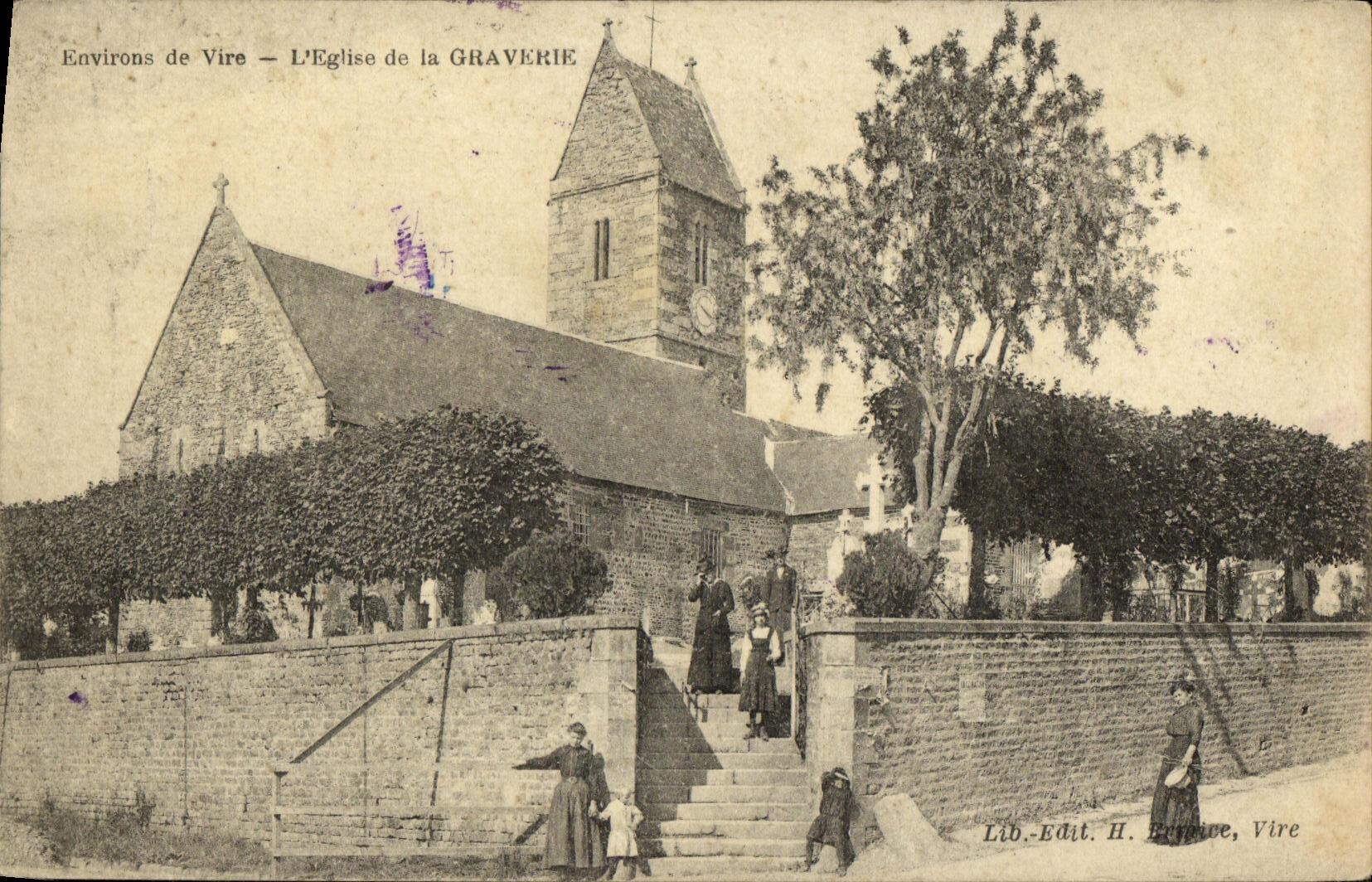 Antike Ansichtskarte Environs de Vire Die Kirche von la Graverie