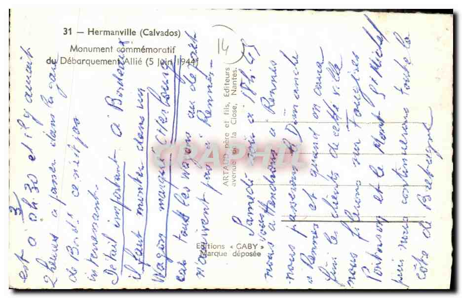 Hermanville — Monument commémoratif du Débarquement Allié — Éditions Gaby, Nantes — Verso