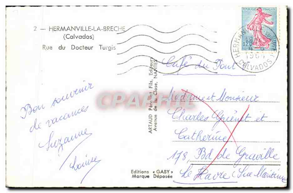 Hermanville-la-Breche — Hotel Restaurant de la Breche — Artaud & Fils, Nantes — Verso