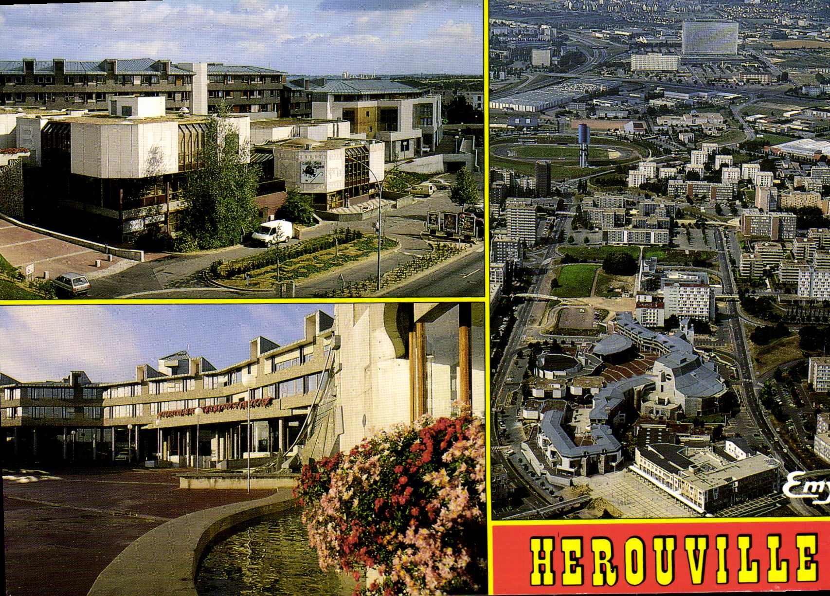 CPM Herouville Saint Clair Le Theatre L Hotel de villle Vue aerienne du centre ville
