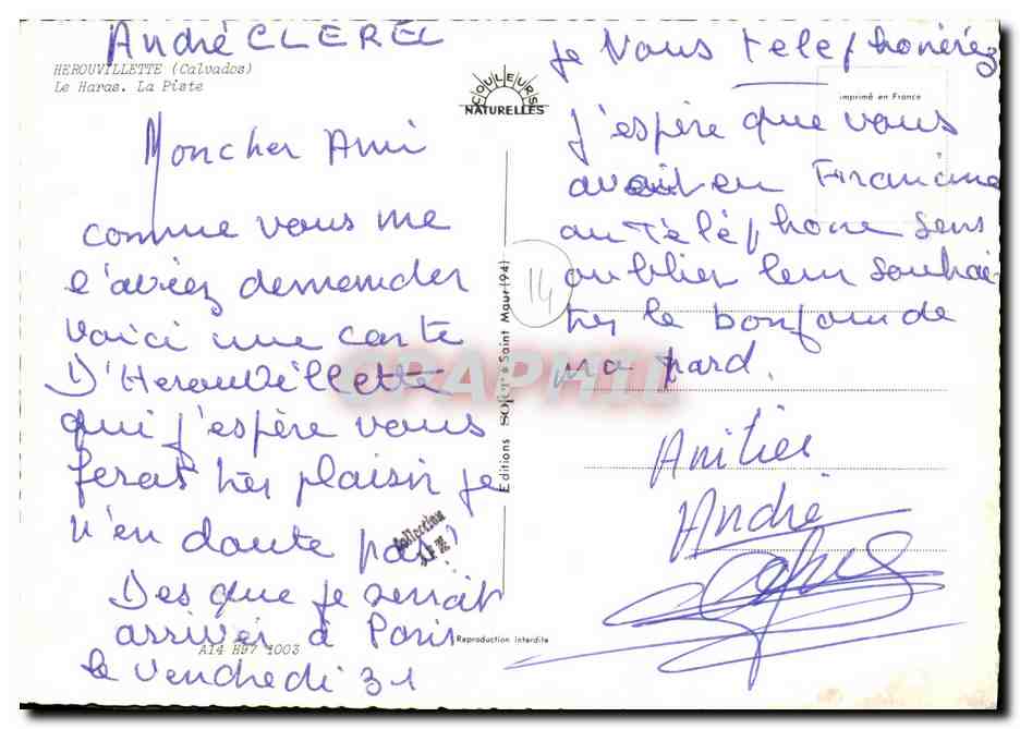 Hérouville (Calvados) — Hippodrome et village — Éditions Soulier Saint-Maur (n°14) — Verso