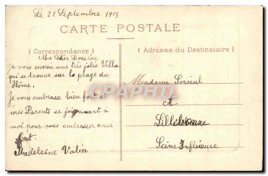 Le Hôme Le Château — Villa sur la plage — CPAPHIL n°30 — Verso