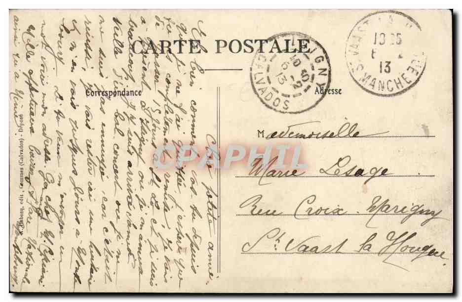 CPA Isigny Route de Cherbourg — Verso