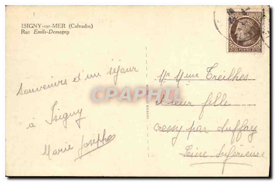 CPA Isigny sur Mer Rue Emile Demagny — Verso