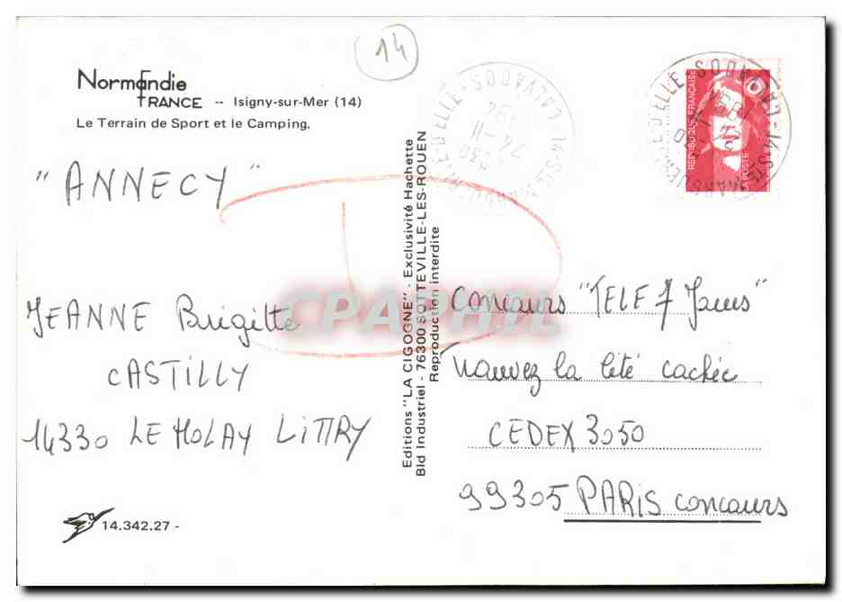 Isigny-sur-Mer — Terrain de Sport et le Camping — Éditions 'LA CIGOGNE' n°14.342.27 — Achterkant