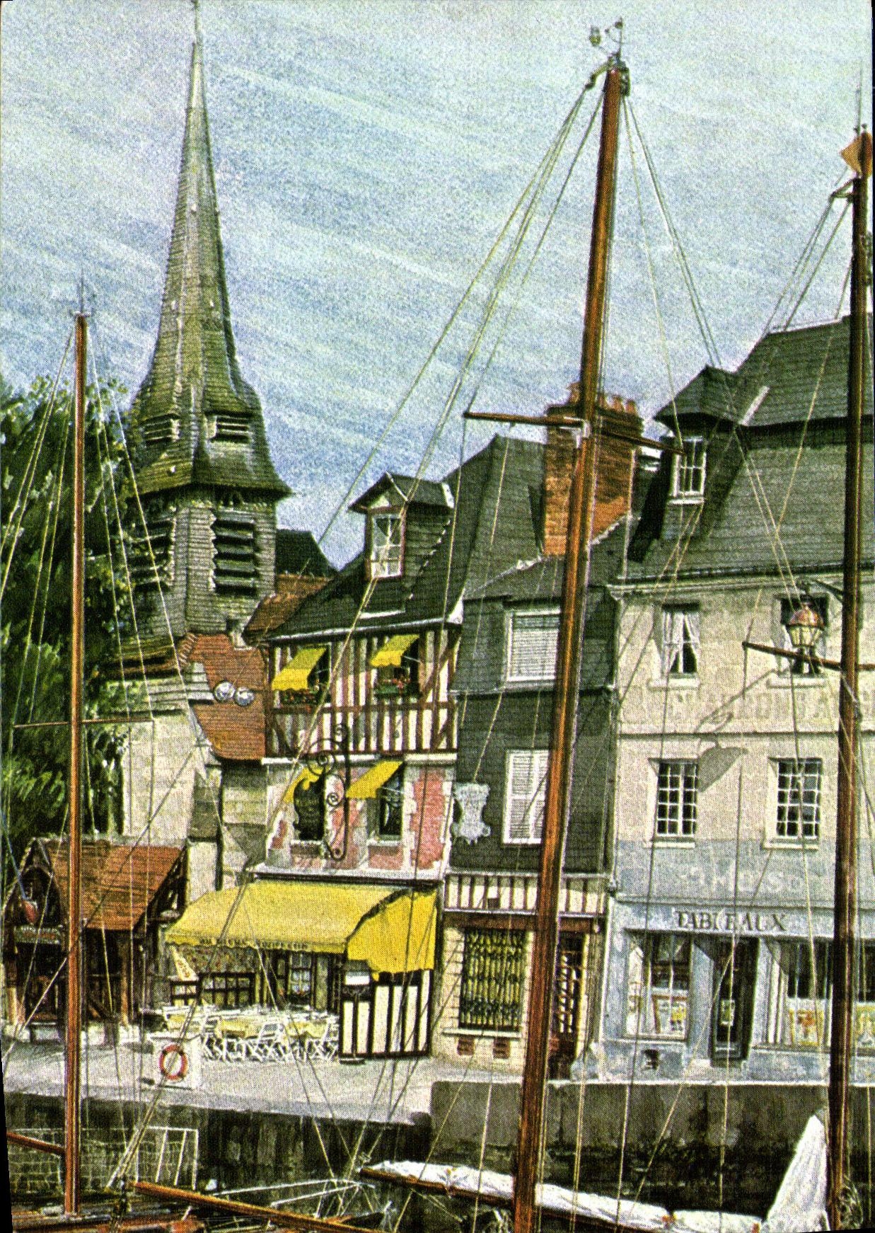 Honfleur — Le quai Saint-Etienne — La Chapelle — Aquarelle de Jean Louis Thibaut