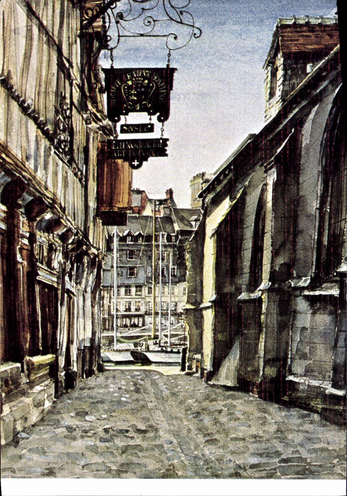La rue de la Prison — Honfleur — Aquarelle de Jean Louis Thibaut