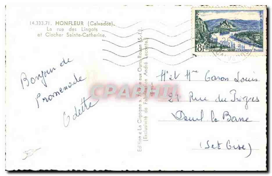 Honfleur — rue des Lingots et clocher Sainte-Catherine — Édition « La Cigogne » — Reverso