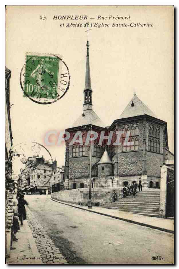 CPA Honfleur La Rue Premord et Abside de L Eglise Saint Catherine