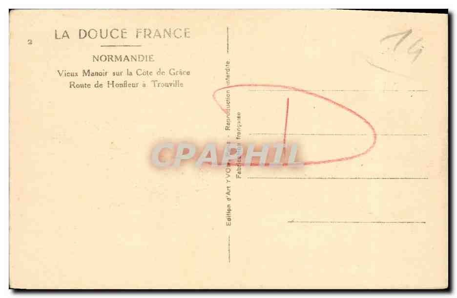 Vieux Manoir sur la Côte de Grâce — Route de Honfleur à Trouville — Édition Yvon — Verso