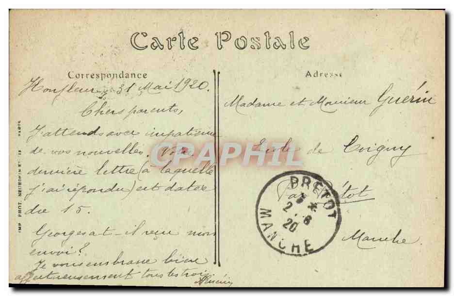 CPA Honfleur Vieilles Maisons du Quai de la Quarantaine Cafe de la Reunion Tabac — Rückseite