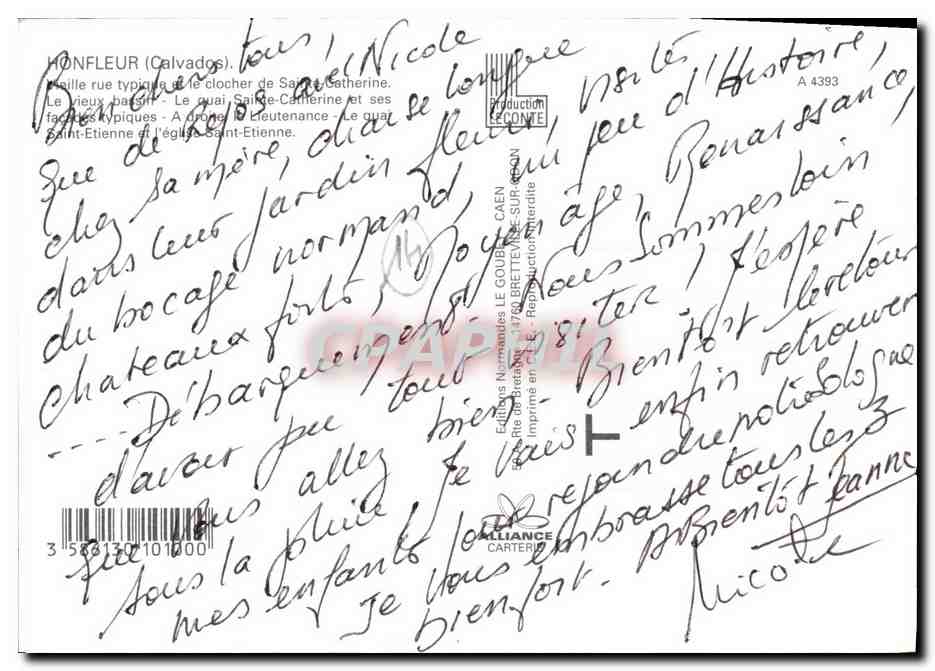 CPM Honfleur Vieille rue typique et clocher de Sainte Catherine — Rückseite