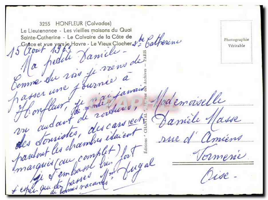 Honfleur — Quai Sainte-Catherine, Port, Croix du Calvaire, Vieux Clocher — Éditions Chantal, Paris — Verso