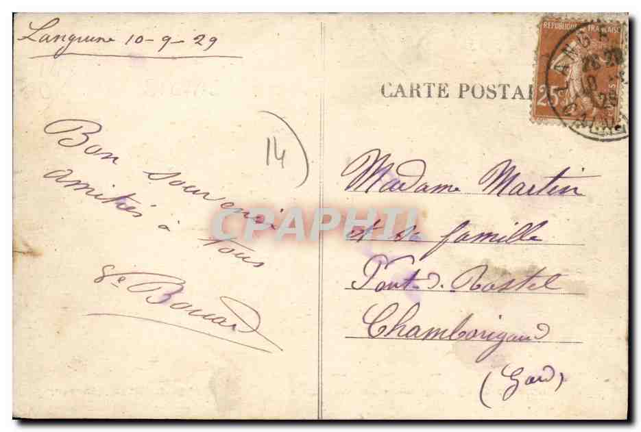 Langrune-sur-Mer — Sortie de Langrune, route de Courseulles — Éditeur Ravaud, n°14 — Reverso