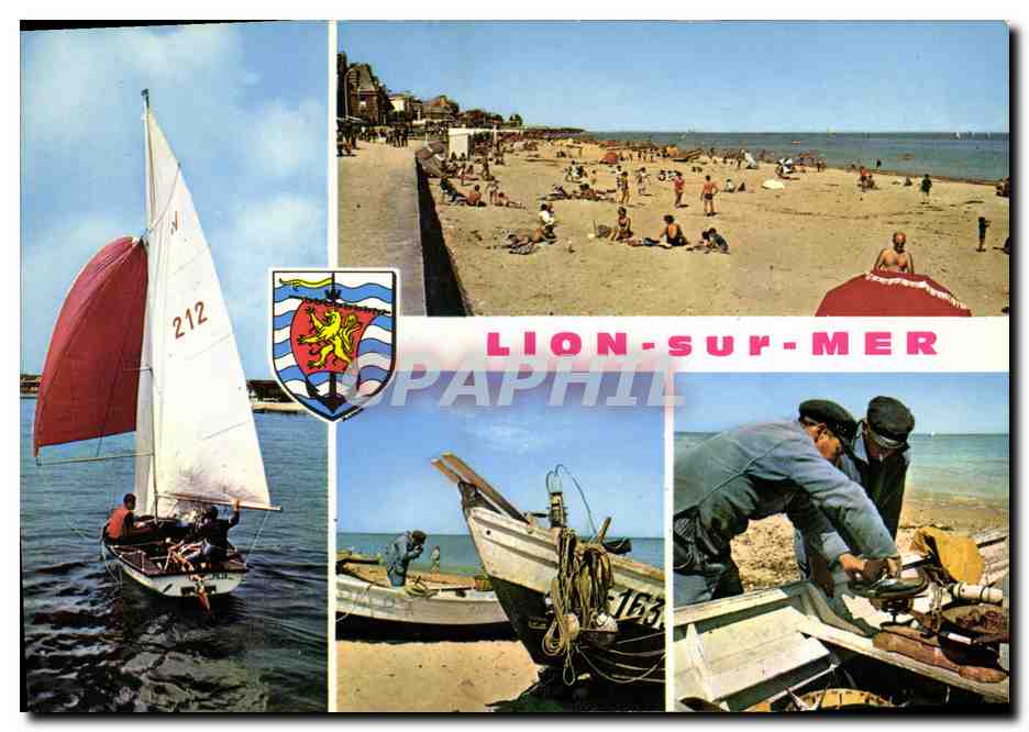 CPM Lion Sur Mer Un voilier La plage de sable Les bateaux de peche Retour de peche
