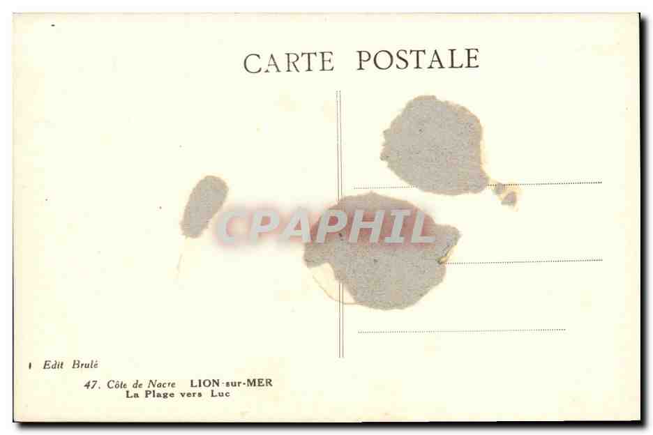 La Plage vers Luc — Côte de Nacre, Lion-sur-Mer — Édit Brulé, n°47 — Verso