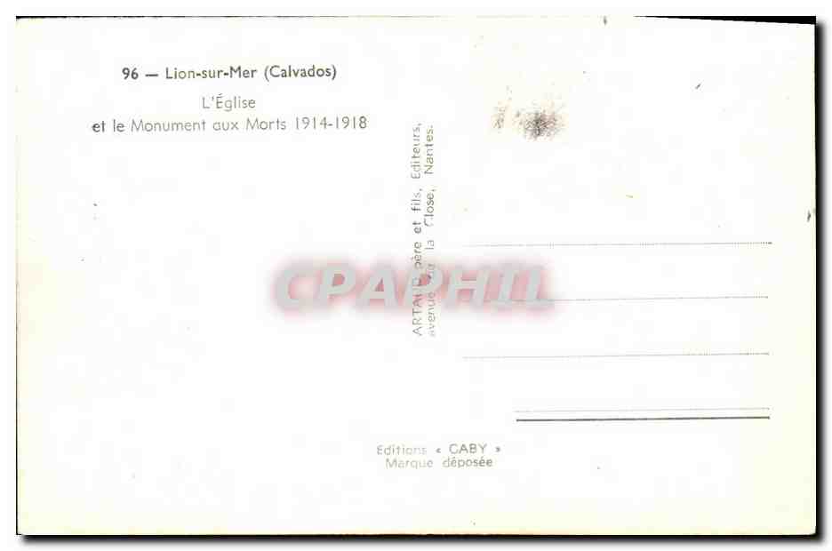 Lion-sur-Mer (Calvados) — Die Kirche und das Kriegsdenkmal 1914-1918 — Verlag Caby — Rückseite