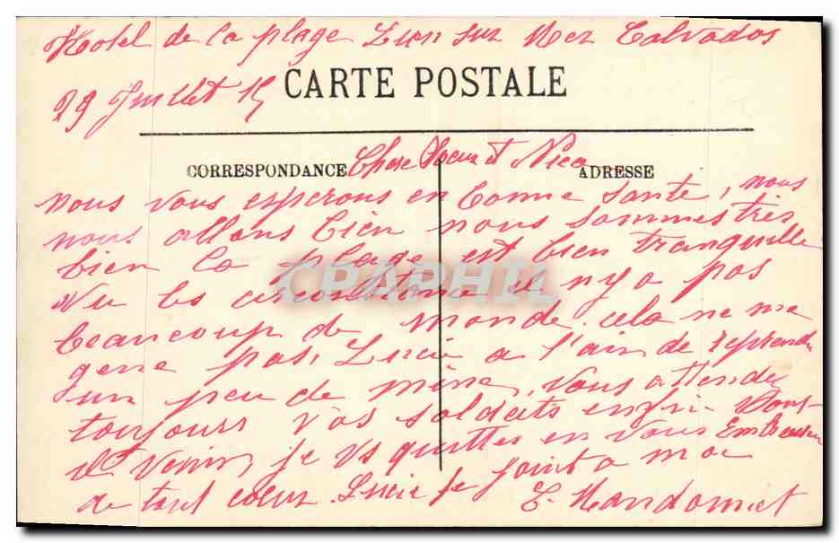 CPA Lion Sur Mer Hotel de la Plage du Calvados et Casino — Verso