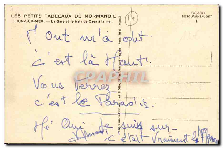 Lion-sur-Mer — La Gare et le train de Caen à la mer — Mong — Verso
