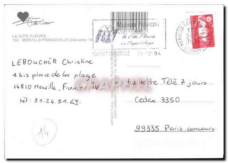CPM La Cote Fleurie Merville Franceville — Verso