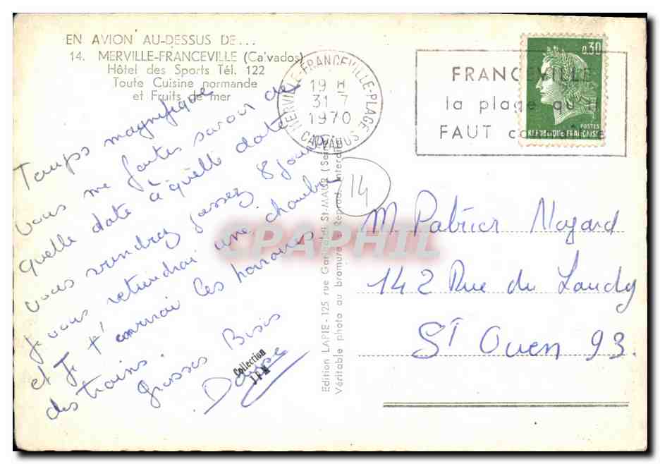 CPM Merville Franceville Hotel des Sports Tel Toute Cuisine promande et Fruits de mer — Back
