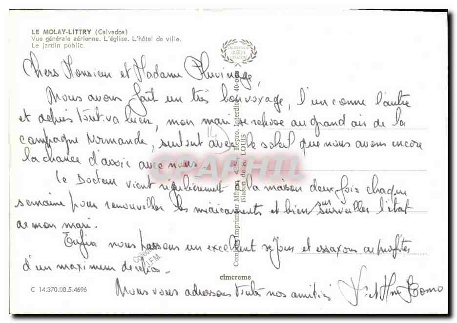 Le Molay-Littry — vue aérienne et monuments — éditeur Lison — Verso