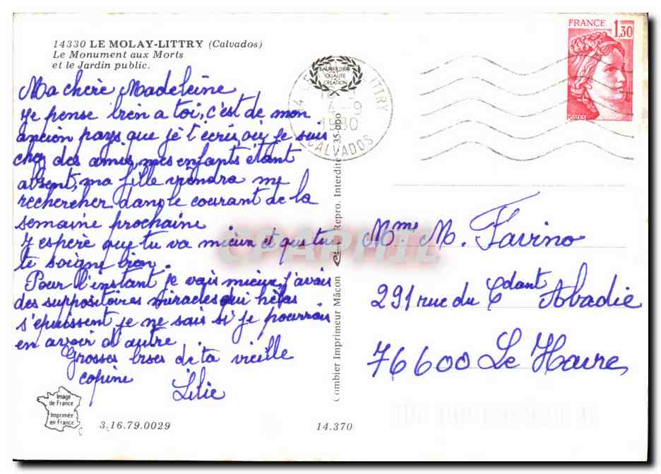 CPM Le Molay Littry Le Monument aux Morts — Verso