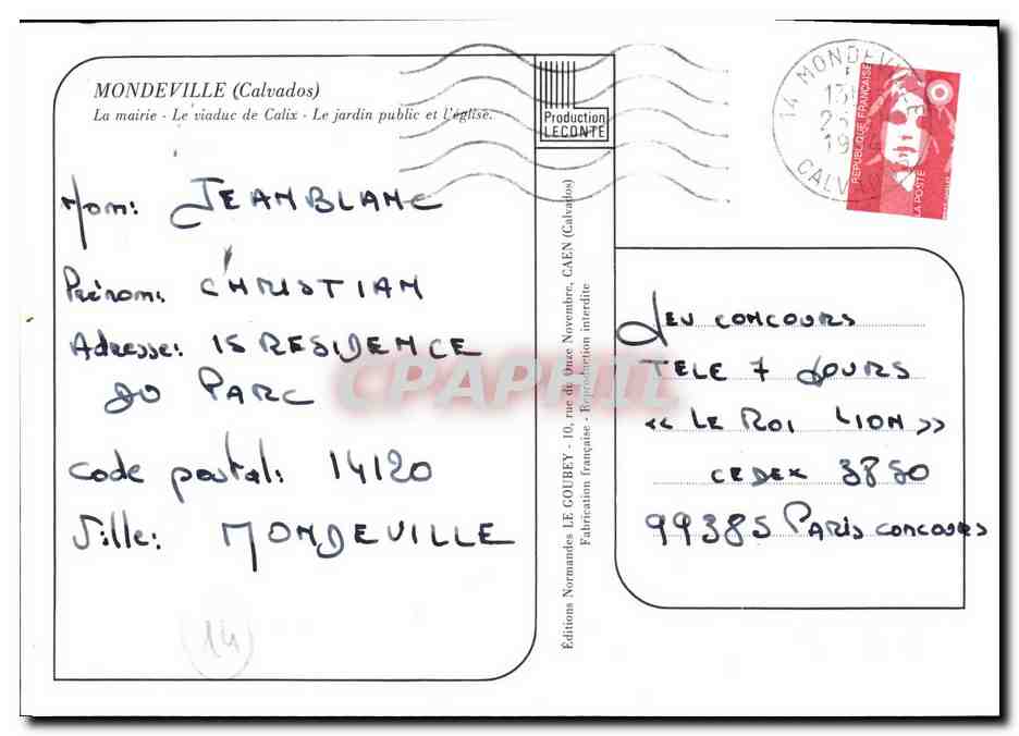 Mondeville — vue de la mairie, du viaduc, du jardin public et de l'église — Éditions Leconte — Reverso