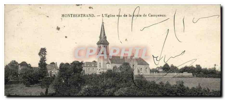 Montbertrand — L'Église vue de la route de Campeaux — éditeur non identifié