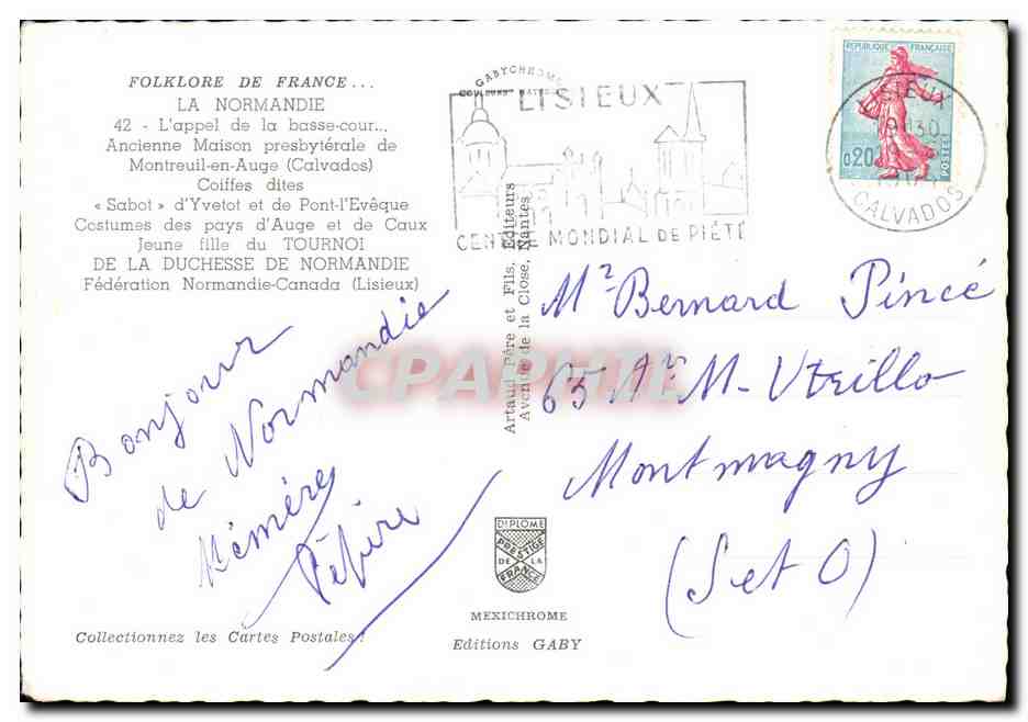 Folklore de France — La Normandie — Ancienne Maison presbytérale de Montreuil-en-Auge — Costumes des pays d'Auge et de Caux — Achterkant